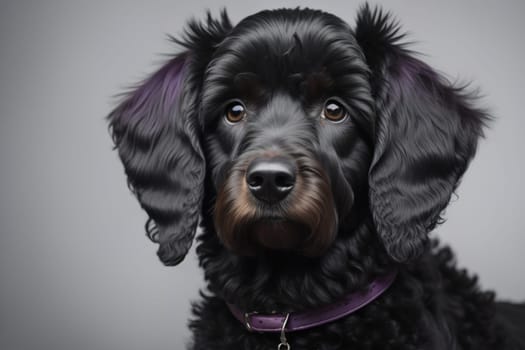 Portrait of a beautiful black dachshund puppy on a solid color background. ai generative