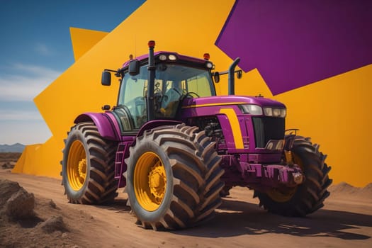 Modern tractor on a colored background. ai generative