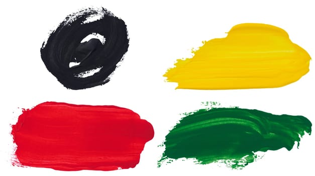 Acrylic paint samples on white isolated background, set