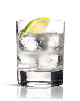 drink with ice and lemon in glass isolated on white background, AI generated