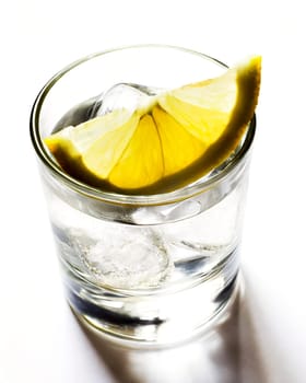 drink with ice and lemon in glass isolated on white background, AI generated