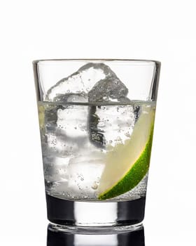 drink with ice and lemon in glass isolated on white background, AI generated