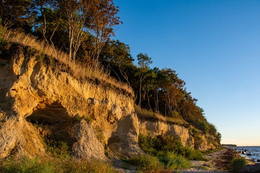 Dangerous cliffs with demolition danger on the island of Poel on the Baltic Sea, Germany