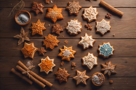 Cookies on a wooden table. Top view. ai generative