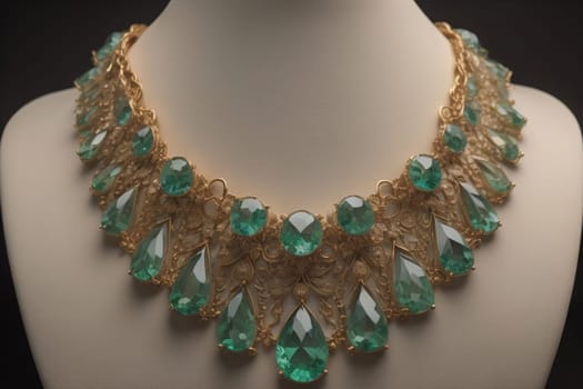 necklace on a mannequin in the studio on a solid color background. ai generative
