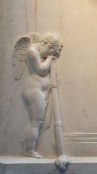 Possagno, Italy - June 2022: funeral sculpture by Antonio Canova. Marble memorial on tombstone