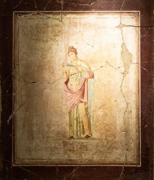 Italy, Pompeii - Roman house interior, antique fresco decoration, ancient wall painting