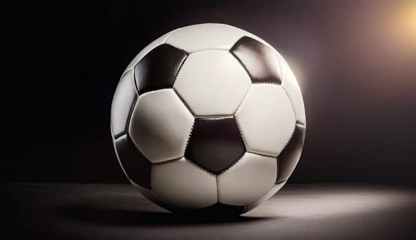 Classic soccer ball isolated on a black background with copy space. Football tournament marketing banner