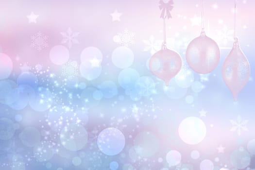 Abstract blurred festive delicate winter christmas or Happy New Year background with shiny blue pink and white bokeh lighted stars. Space for your design. Card concept.