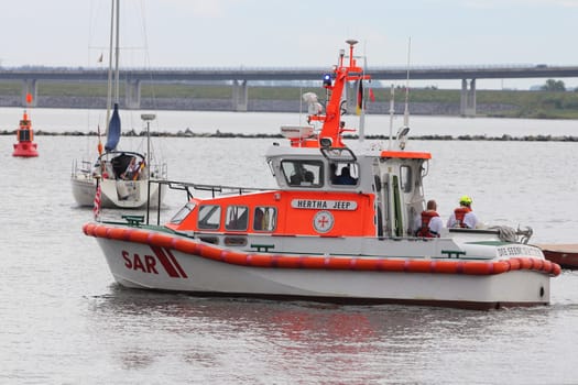 Stralsund, Germany July 30, 2017: A ship for Distress Rescue go in sea