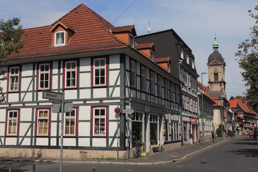 Goettingen, Germany August 8, 2017: Magnificent townhouses in the old town