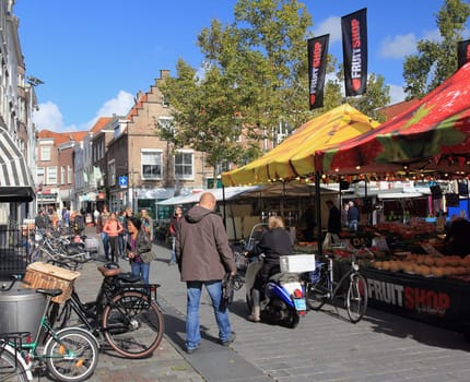 Goes, Netherlands October 3, 2017: Market day in Goes a Dutch town in the province of Zeeland, with about 37.619 inhabitants