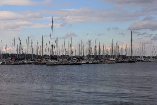 The harbour of sailing boats in Stralsund, Germany
