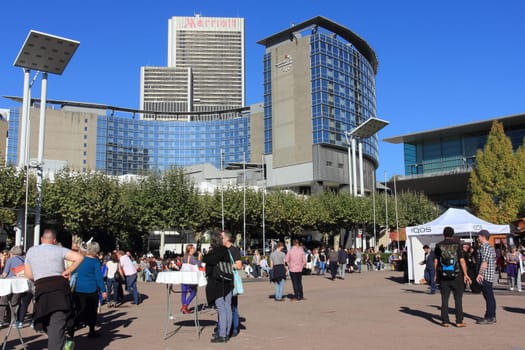 Frankfurt, Germany October 14, 2017: Overview of the outdoor area of the Frankfurt Book Fair