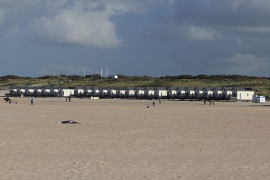 The Netherlands October 3, 2017: Beach houses on the North Sea coast