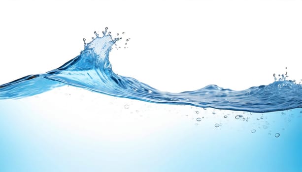 Blue water wave isolated on white background. AI generated