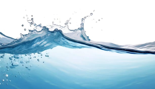 Blue water wave isolated on white background. AI generated