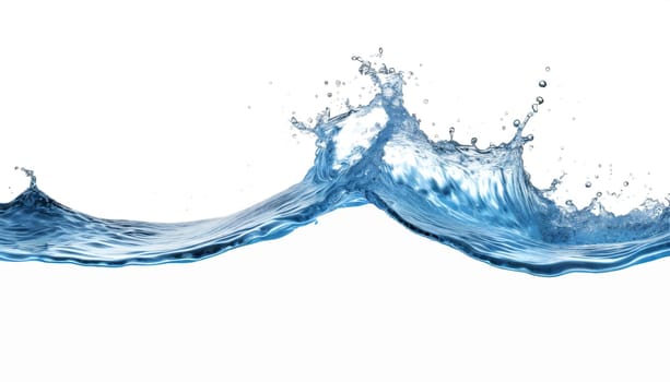 Blue water wave isolated on white background. AI generated