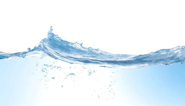 Blue water wave isolated on white background. AI generated