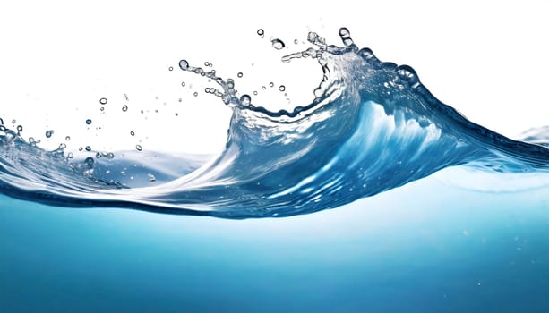 Blue water wave isolated on white background. AI generated