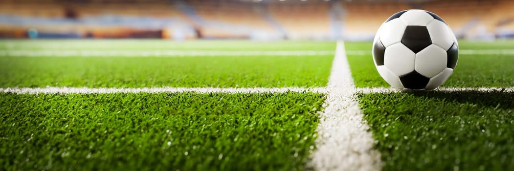 traditional soccer ball on field with stadium lights. AI generated