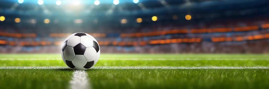 traditional soccer ball on field with stadium lights. AI generated