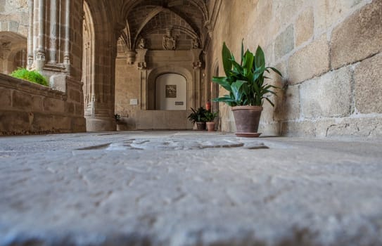 Alcantara, Spain - Oct 6th, 2022: Gothic Cloister of Convent of San Benito de Alcantara, Caceres, Spain. Former refectory
