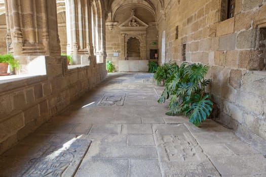 Alcantara, Spain - Oct 6th, 2022: Gothic Cloister of Convent of San Benito de Alcantara, Caceres, Spain. Former refectory