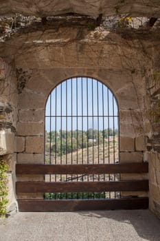 Alcantara, Spain - Oct 6th, 2022: Gothic Cloister of Convent of San Benito de Alcantara, Caceres, Spain. Former refectory