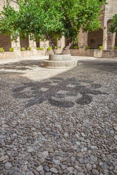 Alcantara, Spain - Oct 6th, 2022: Gothic Cloister of Convent of San Benito de Alcantara, Caceres, Spain. Former refectory