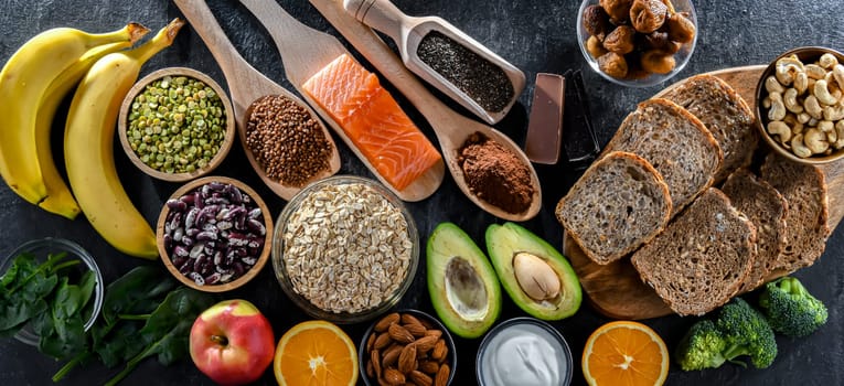 Composition with food products rich in magnesium.