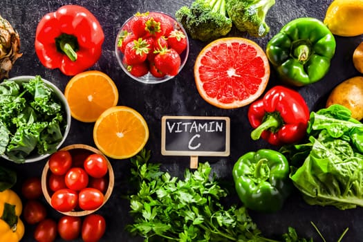 Food products rich in vitamin C or ascorbic acid.