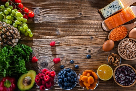 Composition with food products, ingredients of healthy diet that maintains or improves overall health status