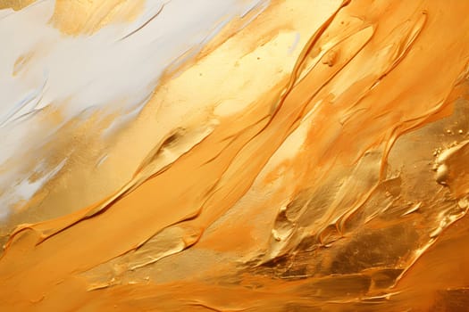 Painting using gold and white as the main colors. The color tones look warm. It conveys light and luxury or have symbolic meanings such as wealth, power or emotions such as joy, happiness, or hope.
