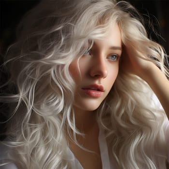 sensual portrait of a blonde with wavy hair. banner or poster for a beauty salon. blonde coloring