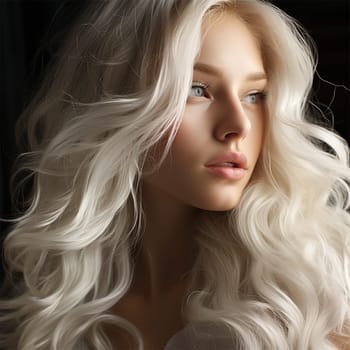 sensual portrait of a blonde with wavy hair. banner or poster for a beauty salon. blonde coloring