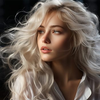 sensual portrait of a blonde with wavy hair. banner or poster for a beauty salon. blonde coloring