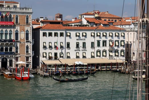 Venice, Italy - September 5, 2022: View from Punta della Dogana of the palaces and beautiful houses along the Grand Canal in the San Marco district of Venice