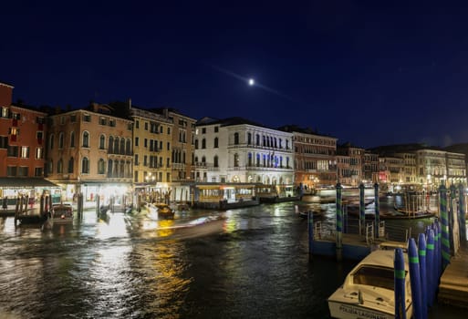 Venice, Italy - September 4, 2022: The Grand Canal near the Rialto Bridge at night