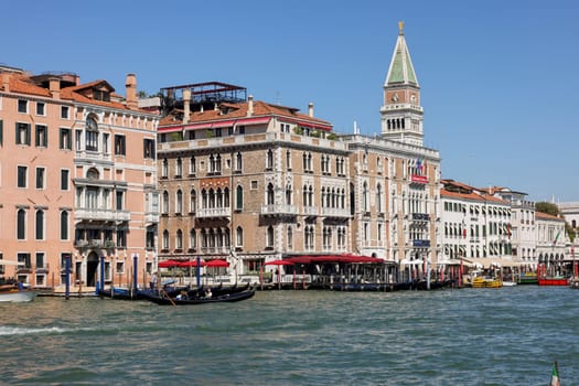Venice, Italy - September 5, 2022: Palaces and beautiful houses along the Grand Canal in the San Marco district of Venice