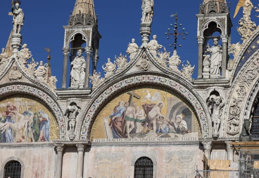 The basilica of St Mark in Venice. Italy. Mosaic from upper facade