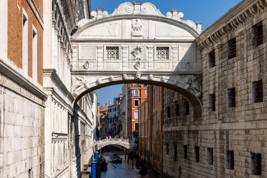 Venice, Italy - September 6, 2022: View of the Brdige of Sighs, Ponte dei Sospiri in Venice. Italy