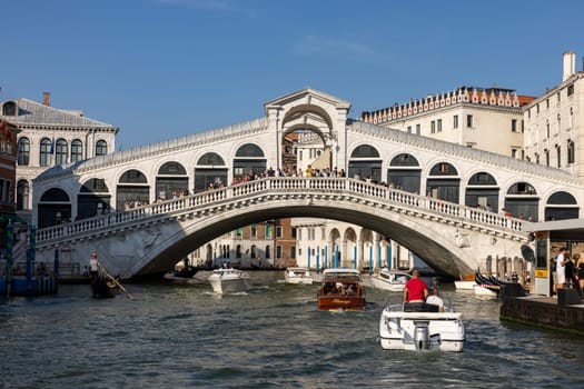 Venice, Italy - Semtember 6 2022: Rialto Bridge over Grand Canal in Venice