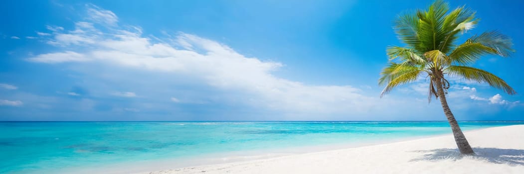 Sunny tropical Caribbean beach with palm tree and turquoise water. AI generated