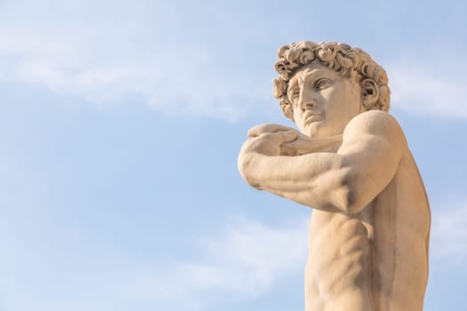Italy, Florence. David by Michelangelo Buonarroti, antique marble sculpture, perfection man body