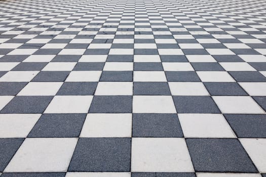 Livorno, Italy. Famous Mascagni Terrace - Terrazza Mascagni - with chess geometry pattern pavement