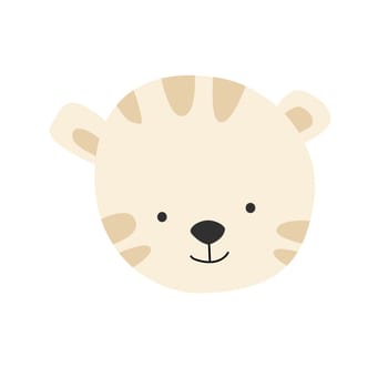 simple portrait white tiger of wild baby animal. Vector illustration of cute animal face. Usable for baby background, print, poster, avatar.