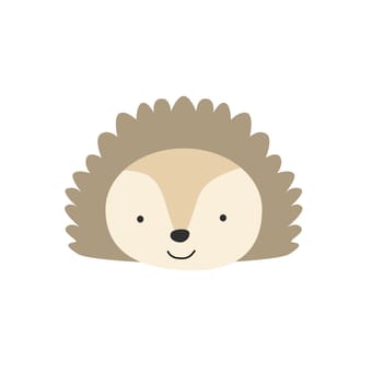simple portrait or face of cute hedgehog isolated, animal head. Vector illustration can used for print, nursery poster, t-shirt design, baby textile, postcard.
