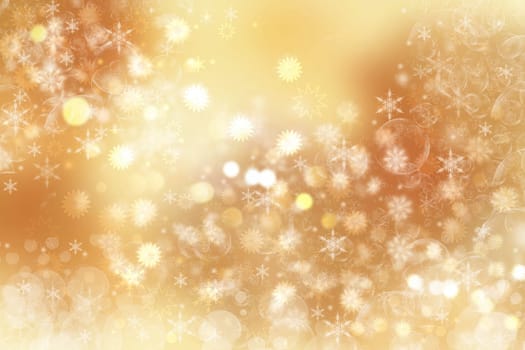 A festive abstract delicate golden gradient yellow orange background texture with glitter defocused sparkle bokeh circles and stars. Card concept for Happy New Year, party invitation, valentine or other holidays.