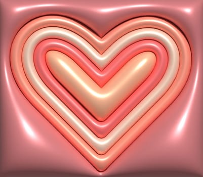 Inflated hearts on a pink background, 3D rendering illustration